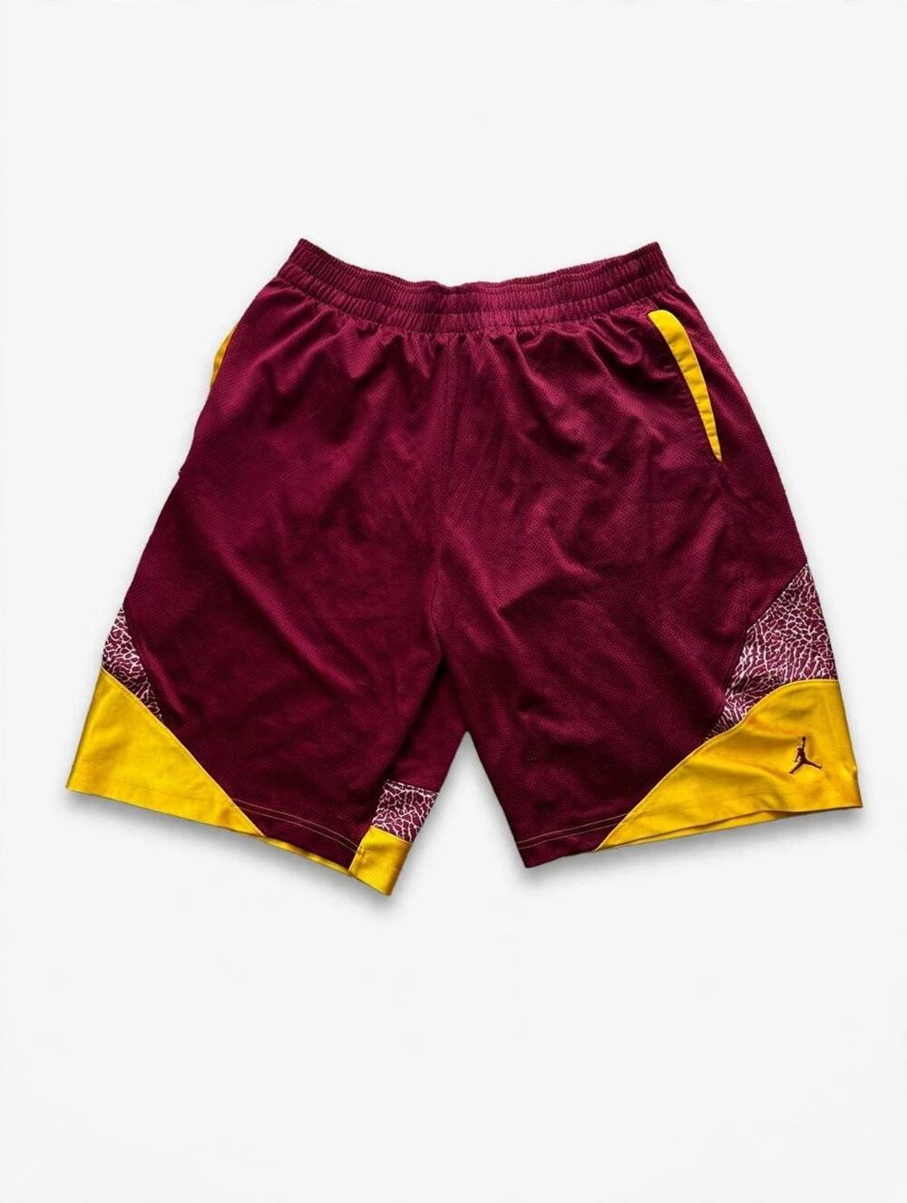 Vintage Super Baggy Jordan Basketball Shorts Lsize Red, White, Yellow Silk